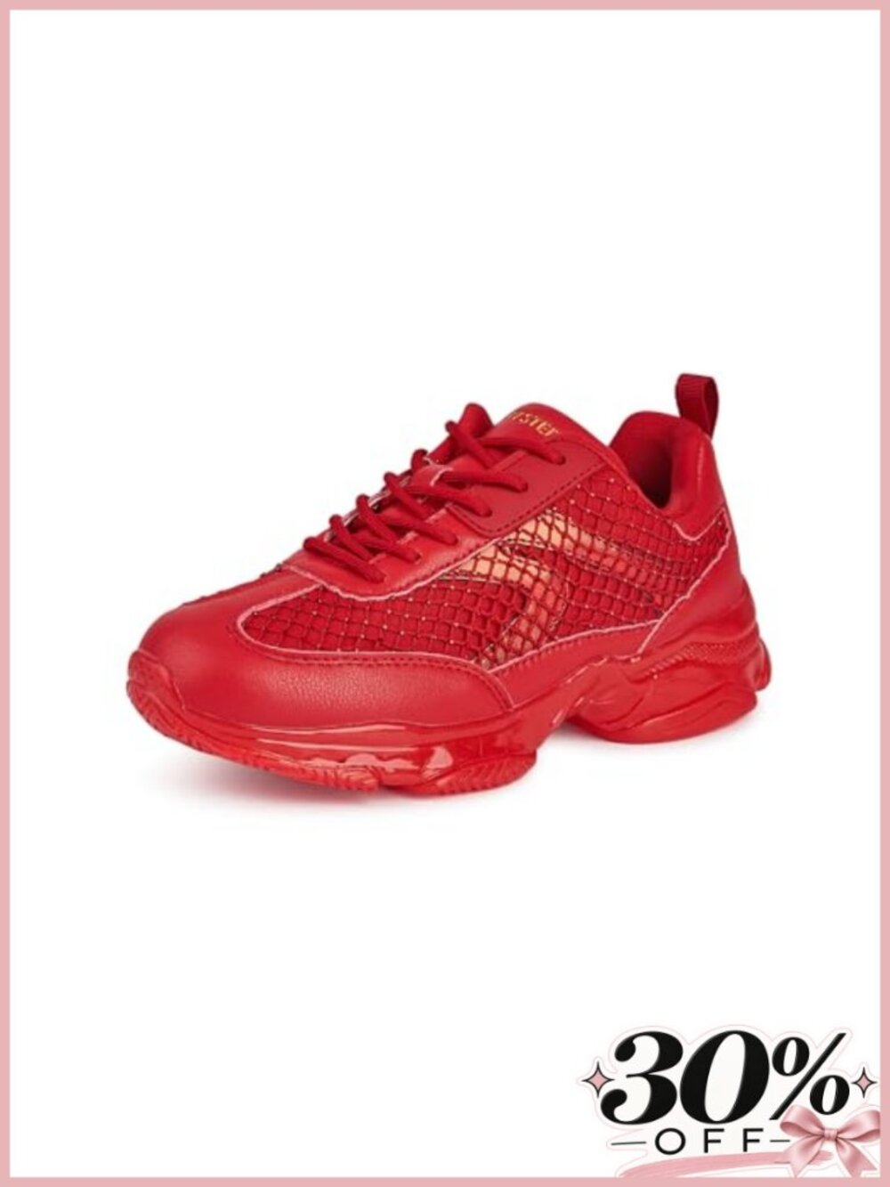 Rhinestone Platform Sneakers Faux Leather Mesh Walking Shoes